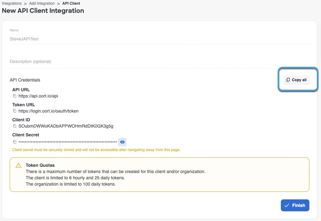 Save the Identity Intelligence URLs, client ID, and client secret for later use