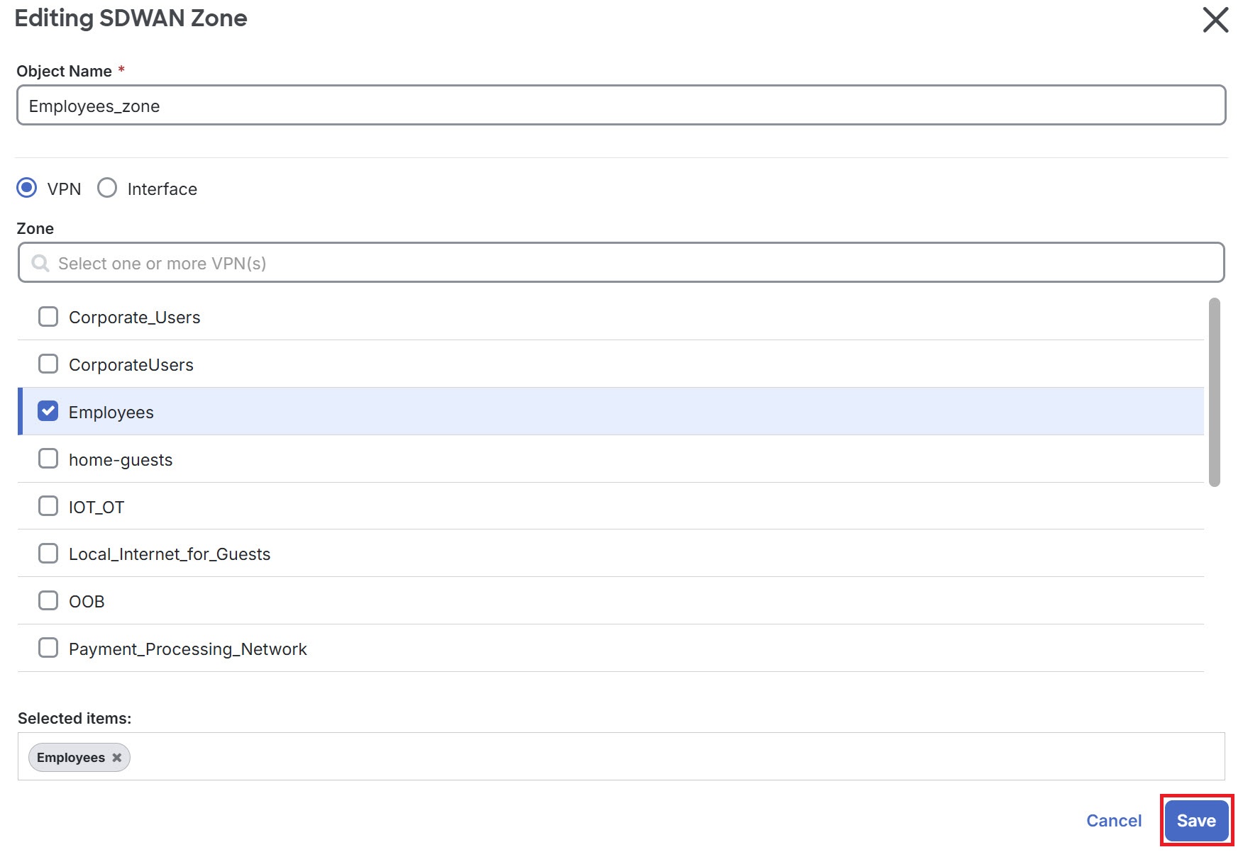 Image showing the editing objects page with editable fields and save button.